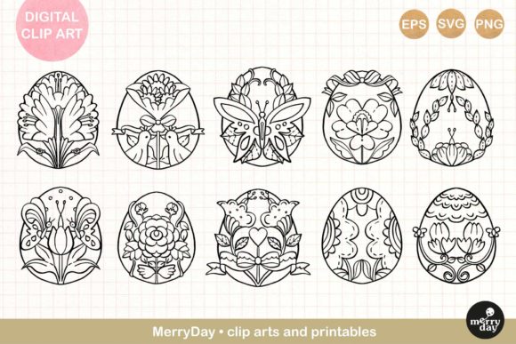 10 Decorative Easter Eggs Line Art for Whimsical Projects