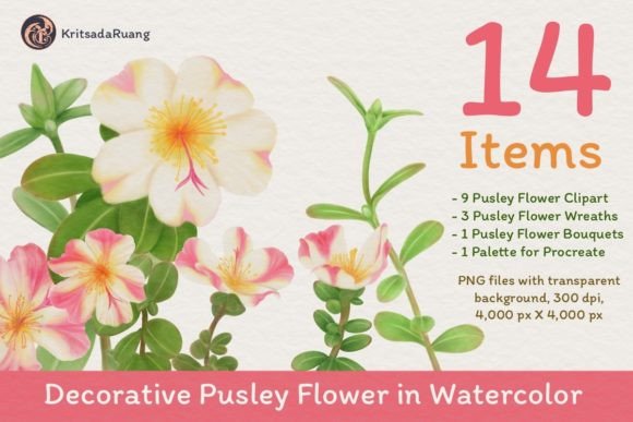 Decorative Pusley Flower in Watercolor: A Fresh Asset for Modern Designers