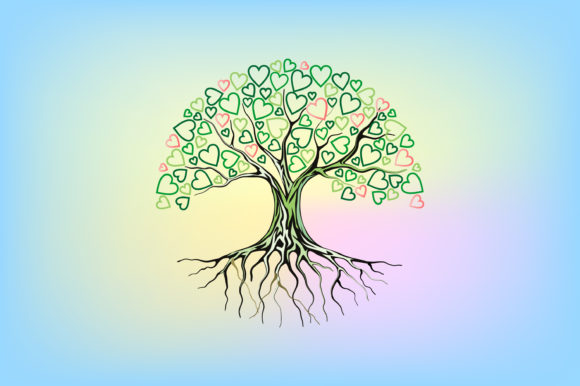 Decorative Tree Vector with Heart Leaves for Modern Design