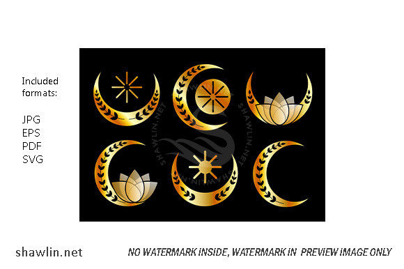 Golden Crescent Moon Design Assets: A Versatile Collection